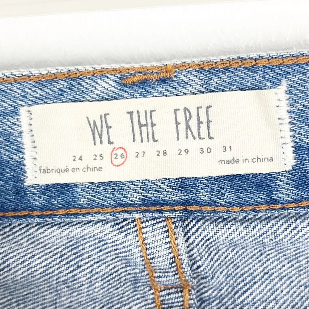 FREE PEOPLE WE THE FREE Ripped Distressed Blue Denim Jean Mini Skirt 26 Boho
